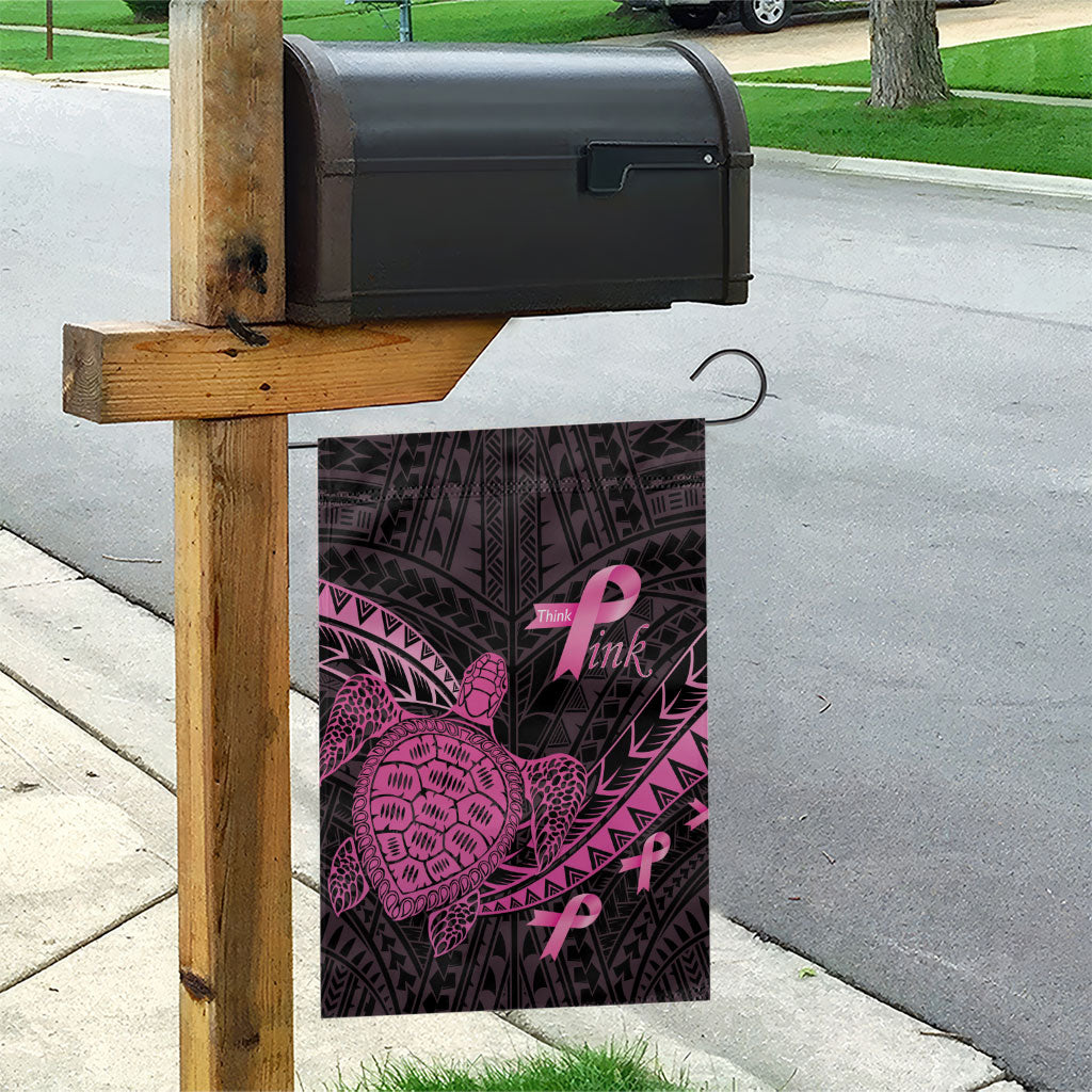 Breast Cancer Awareness Garden Flag Pink Ribbon Turtle Polynesian Pattern Black LT22 - Polynesian Pride