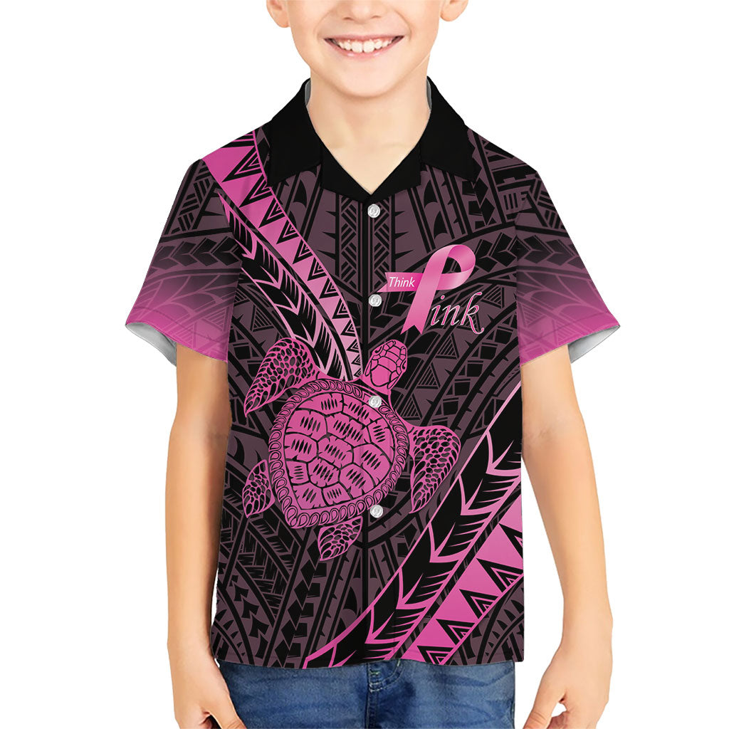 Breast Cancer Awareness Personalised Hawaiian Shirt Pink Ribbon Turtle Polynesian Pattern Black