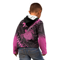 Breast Cancer Awareness Personalised Kid Hoodie Pink Ribbon Turtle Polynesian Pattern Black
