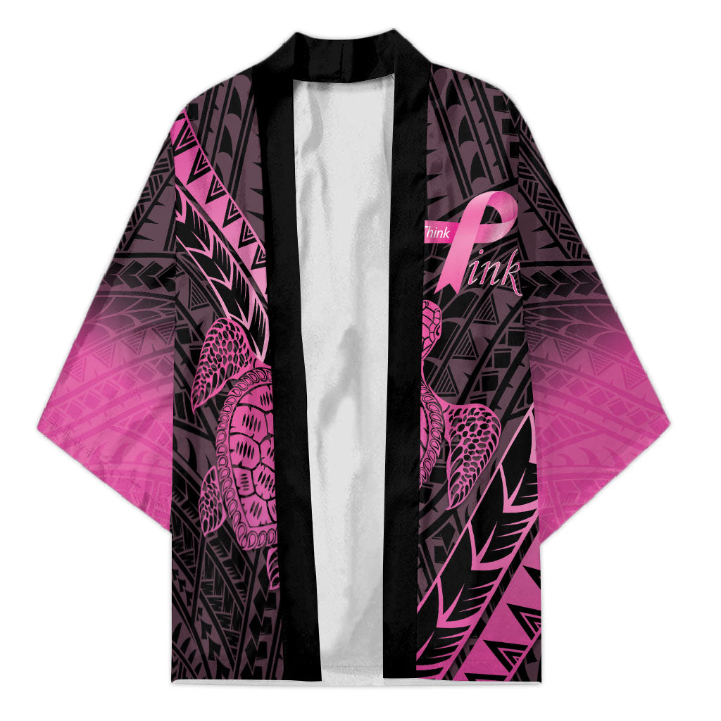 Breast Cancer Awareness Personalised Kimono Pink Ribbon Turtle Polynesian Pattern Black