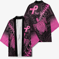 Breast Cancer Awareness Personalised Kimono Pink Ribbon Turtle Polynesian Pattern Black