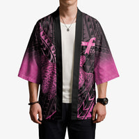 Breast Cancer Awareness Personalised Kimono Pink Ribbon Turtle Polynesian Pattern Black