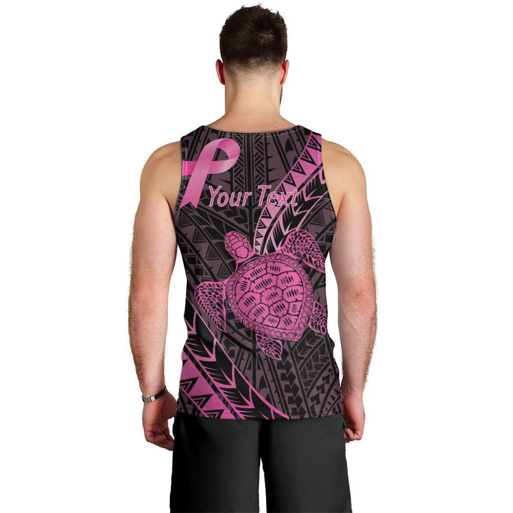 Breast Cancer Awareness Personalised Men Tank Top Pink Ribbon Turtle Polynesian Pattern Black
