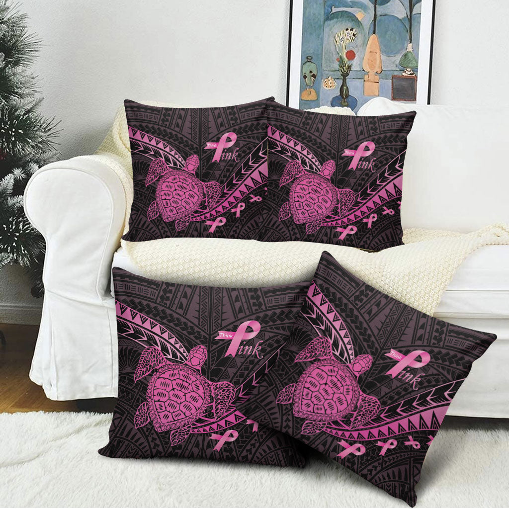 Breast Cancer Awareness Pillow Cover Pink Ribbon Turtle Polynesian Pattern Black