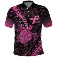 Breast Cancer Awareness Personalised Polo Shirt Pink Ribbon Turtle Polynesian Pattern Black
