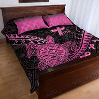 Breast Cancer Awareness Quilt Bed Set Pink Ribbon Turtle Polynesian Pattern Black