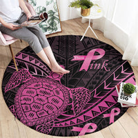 Breast Cancer Awareness Round Carpet Pink Ribbon Turtle Polynesian Pattern Black