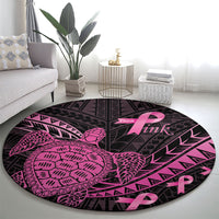 Breast Cancer Awareness Round Carpet Pink Ribbon Turtle Polynesian Pattern Black