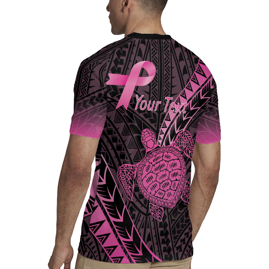 Breast Cancer Awareness Personalised Rugby Jersey Pink Ribbon Turtle Polynesian Pattern Black
