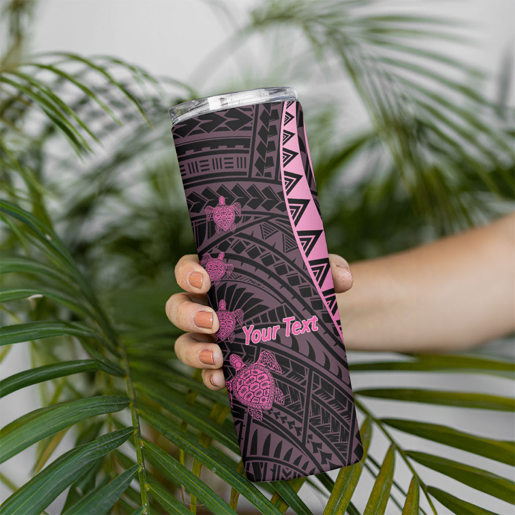Breast Cancer Awareness Personalised Skinny Tumbler Pink Ribbon Turtle Polynesian Pattern Black