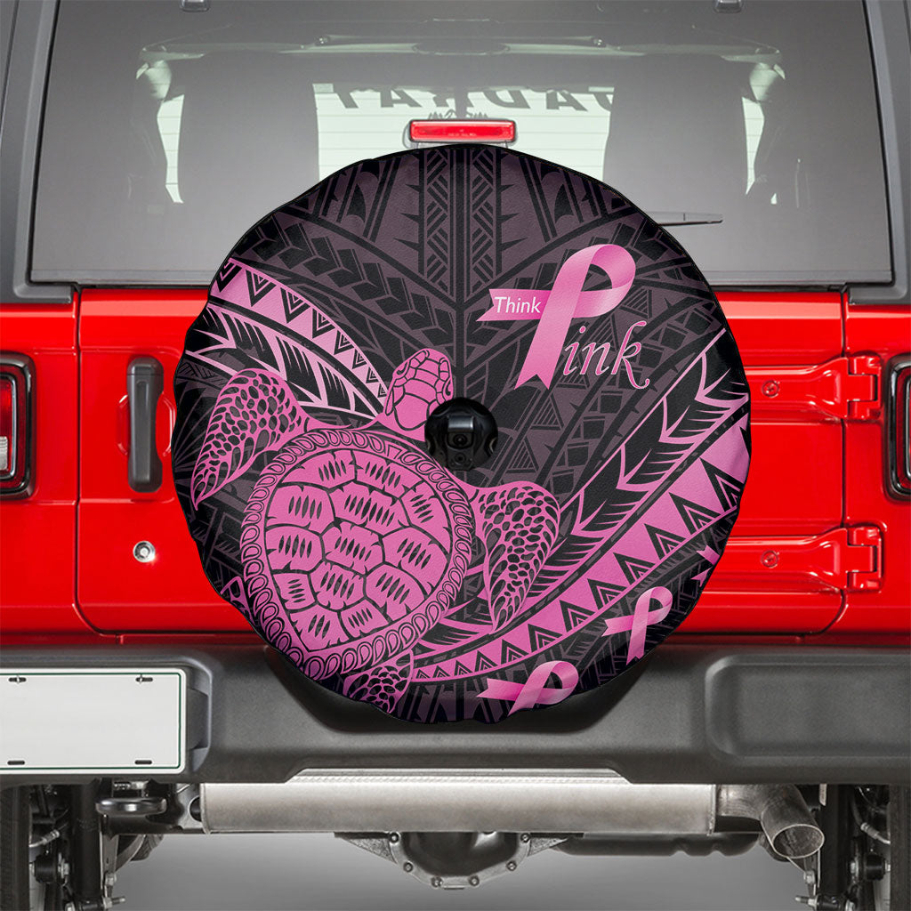Breast Cancer Awareness Spare Tire Cover Pink Ribbon Turtle Polynesian Pattern Black