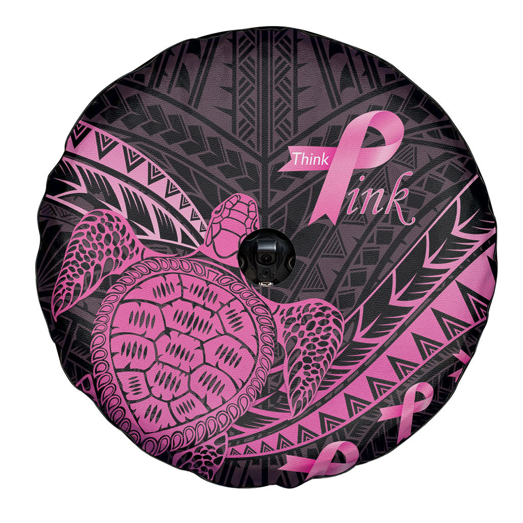 Breast Cancer Awareness Spare Tire Cover Pink Ribbon Turtle Polynesian Pattern Black