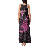 Breast Cancer Awareness Personalised Tank Maxi Dress Pink Ribbon Turtle Polynesian Pattern Black