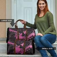 Breast Cancer Awareness Travel Bag Pink Ribbon Turtle Polynesian Pattern Black