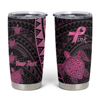 Breast Cancer Awareness Personalised Tumbler Cup Pink Ribbon Turtle Polynesian Pattern Black