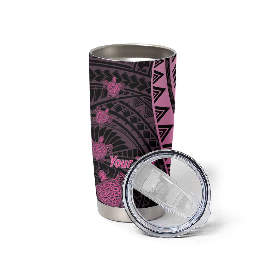 Breast Cancer Awareness Personalised Tumbler Cup Pink Ribbon Turtle Polynesian Pattern Black