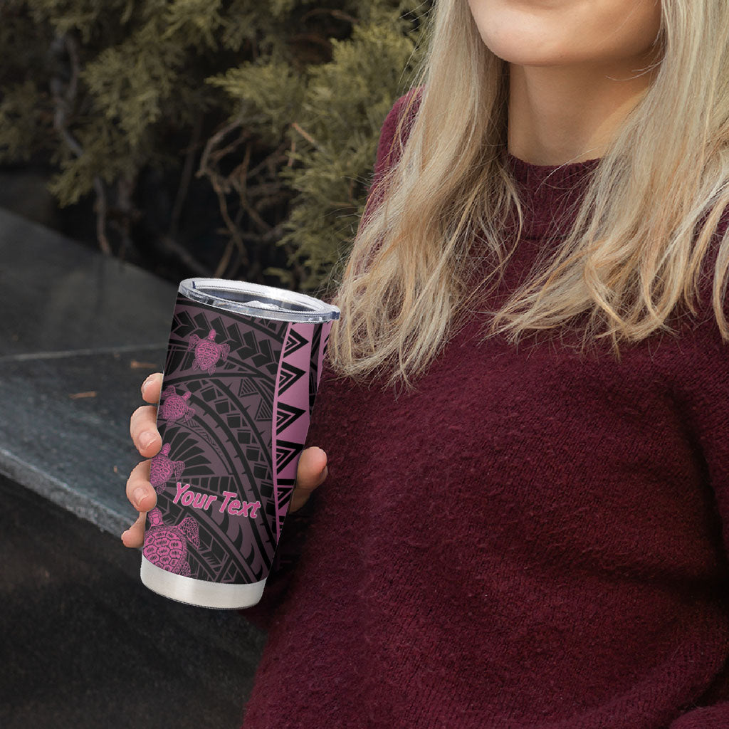 Breast Cancer Awareness Personalised Tumbler Cup Pink Ribbon Turtle Polynesian Pattern Black