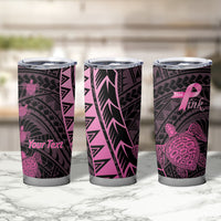 Breast Cancer Awareness Personalised Tumbler Cup Pink Ribbon Turtle Polynesian Pattern Black