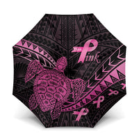 Breast Cancer Awareness Umbrella Pink Ribbon Turtle Polynesian Pattern Black