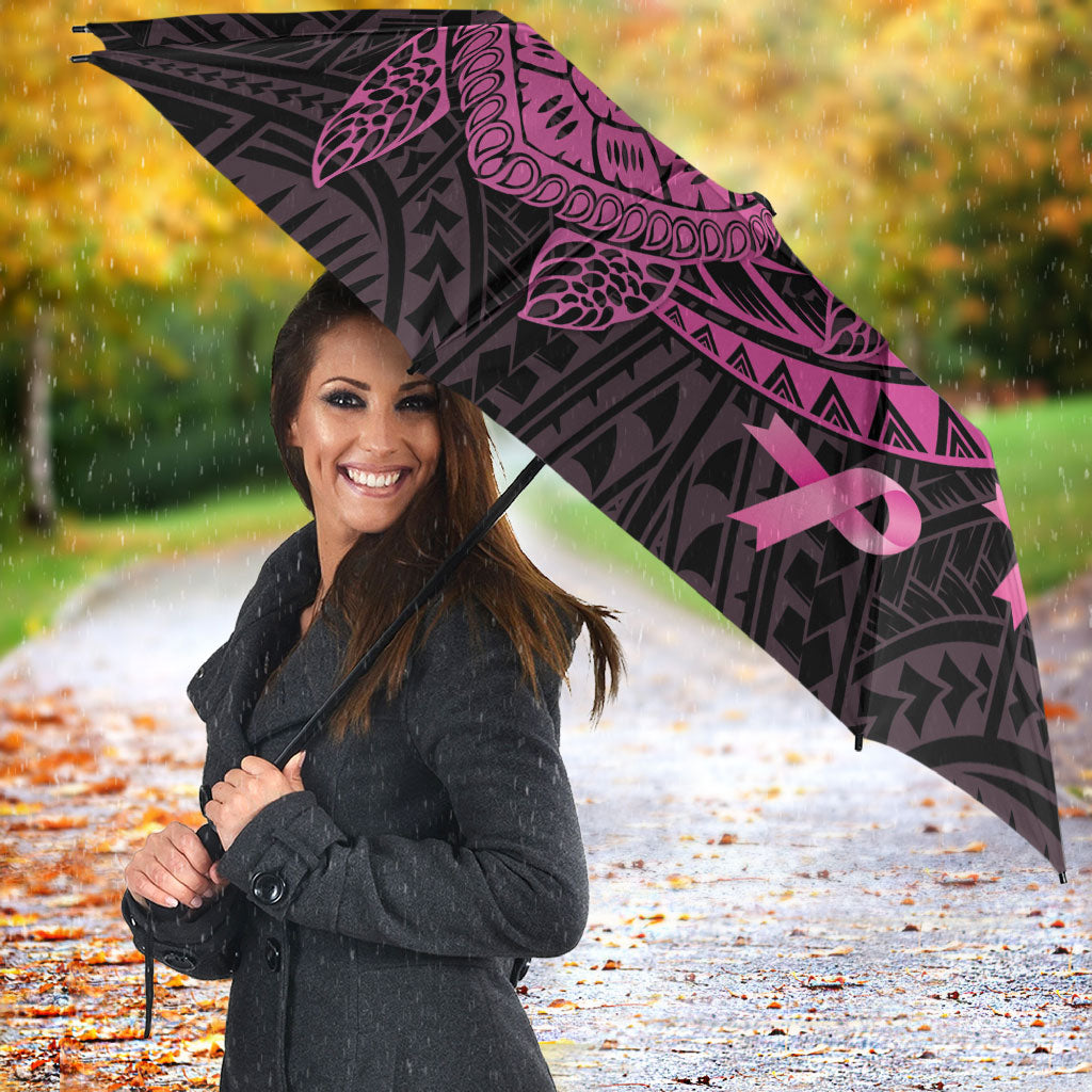 Breast Cancer Awareness Umbrella Pink Ribbon Turtle Polynesian Pattern Black