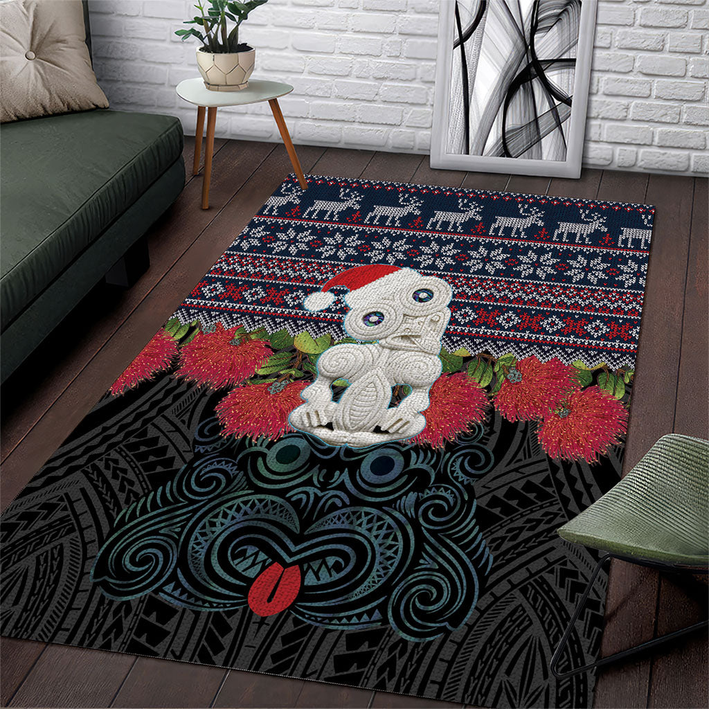 New Zealand Hei Tiki Christmas In July Area Rug Pohutukawa Santa Xmas Polynesian Pattern LT22 Black - Polynesian Pride