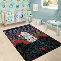 New Zealand Hei Tiki Christmas In July Area Rug Pohutukawa Santa Xmas Polynesian Pattern