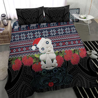 New Zealand Hei Tiki Christmas In July Bedding Set Pohutukawa Santa Xmas Polynesian Pattern