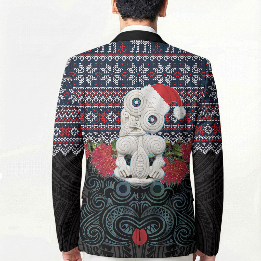New Zealand Hei Tiki Christmas In July Blazer Pohutukawa Santa Xmas Polynesian Pattern