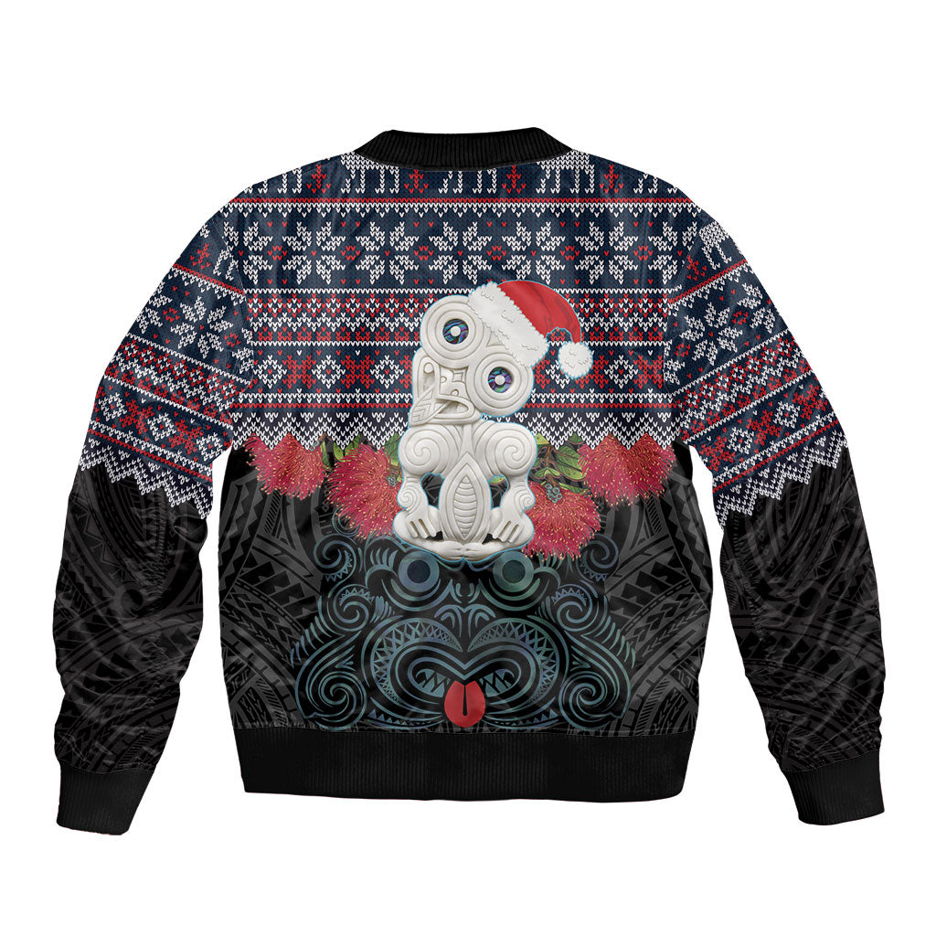 New Zealand Hei Tiki Christmas In July Bomber Jacket Pohutukawa Santa Xmas Polynesian Pattern