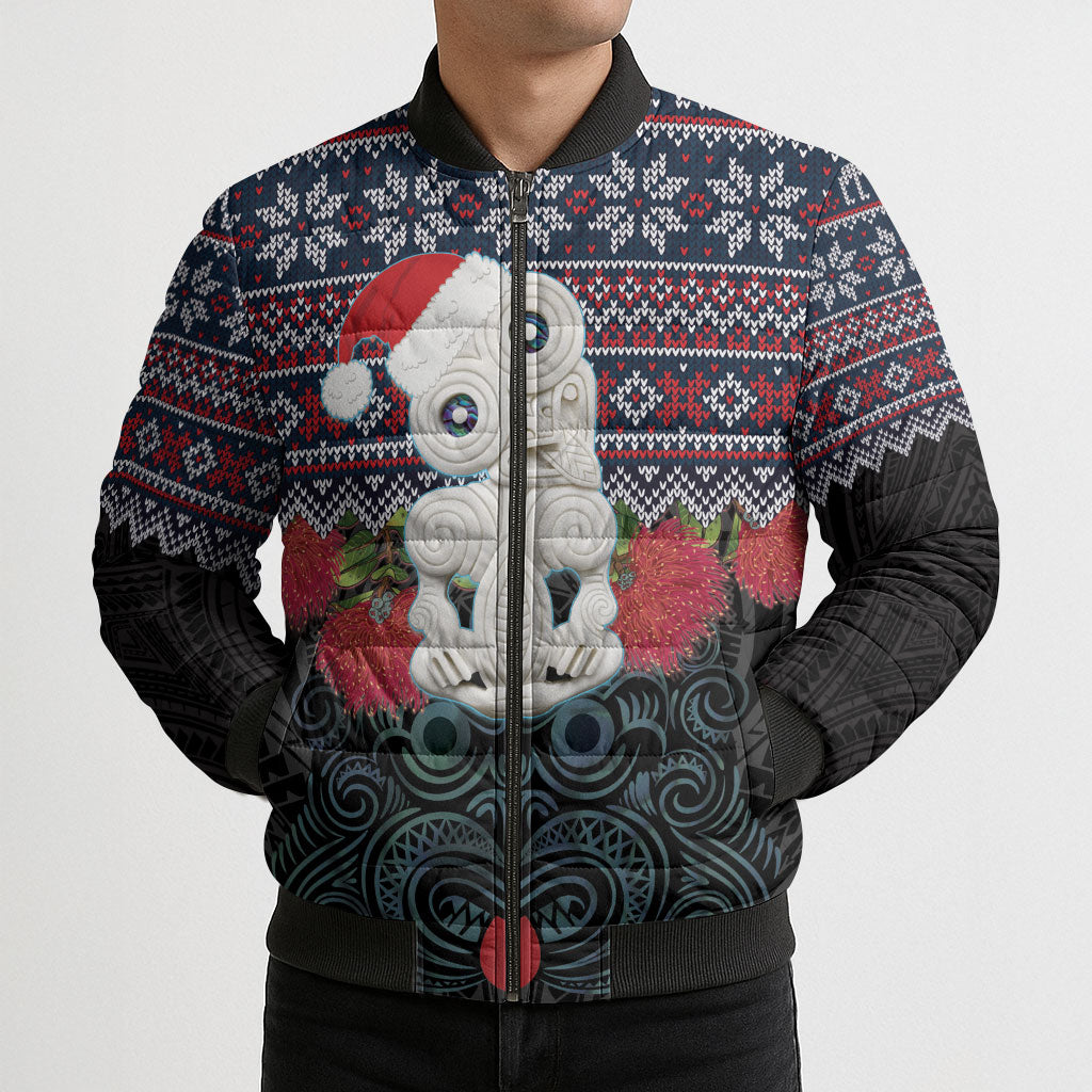 New Zealand Hei Tiki Christmas In July Bomber Puffer Jacket Pohutukawa Santa Xmas Polynesian Pattern