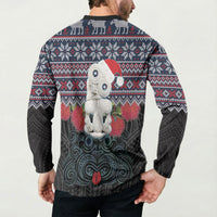 New Zealand Hei Tiki Christmas In July Button Sweatshirt Pohutukawa Santa Xmas Polynesian Pattern