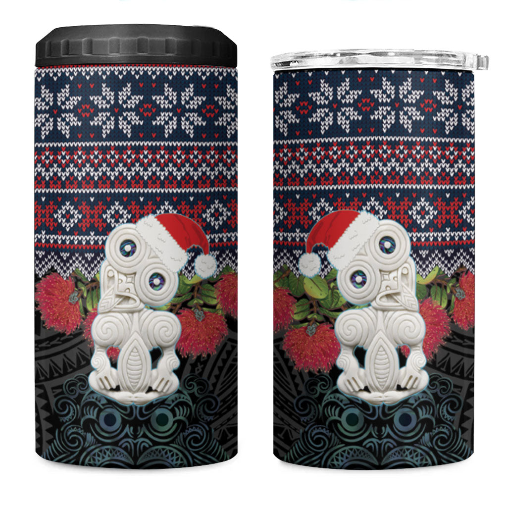 New Zealand Hei Tiki Christmas In July 4 in 1 Can Cooler Tumbler Pohutukawa Santa Xmas Polynesian Pattern LT22 One Size: 16 oz Black - Polynesian Pride