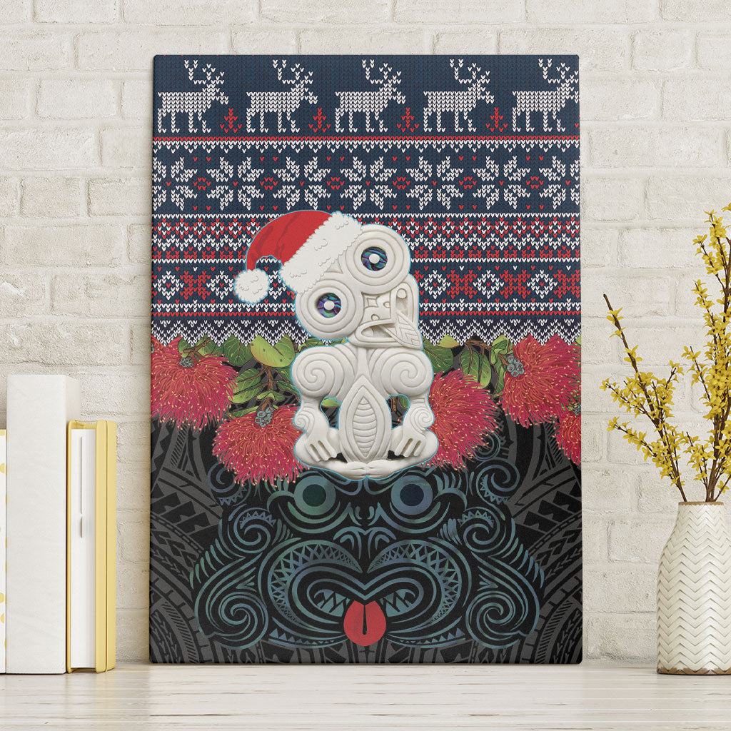 New Zealand Hei Tiki Christmas In July Canvas Wall Art Pohutukawa Santa Xmas Polynesian Pattern LT22 Without Frame Black - Polynesian Pride