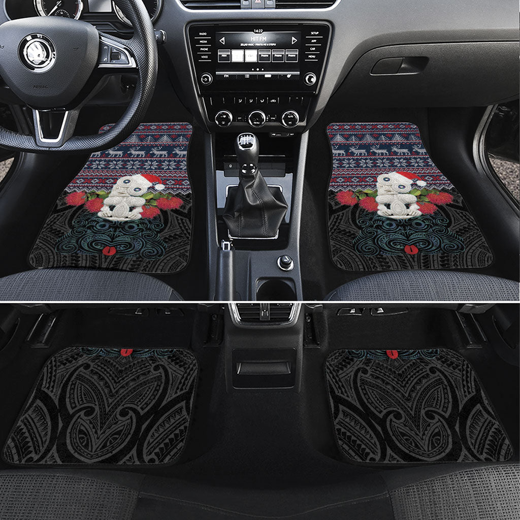 New Zealand Hei Tiki Christmas In July Car Mats Pohutukawa Santa Xmas Polynesian Pattern LT22 Set 4pcs Black - Polynesian Pride