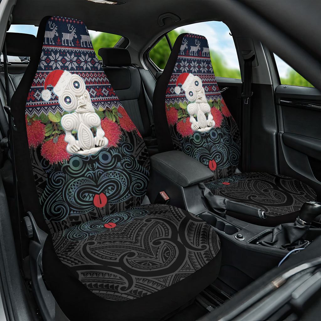 New Zealand Hei Tiki Christmas In July Car Seat Cover Pohutukawa Santa Xmas Polynesian Pattern LT22 One Size Black - Polynesian Pride