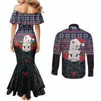 New Zealand Hei Tiki Christmas In July Couples Matching Mermaid Dress and Long Sleeve Button Shirt Pohutukawa Santa Xmas Polynesian Pattern