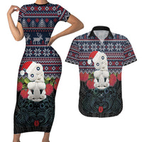 New Zealand Hei Tiki Christmas In July Couples Matching Short Sleeve Bodycon Dress and Hawaiian Shirt Pohutukawa Santa Xmas Polynesian Pattern