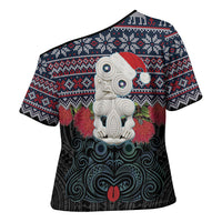 New Zealand Hei Tiki Christmas In July Cross Shoulder Shirt Pohutukawa Santa Xmas Polynesian Pattern