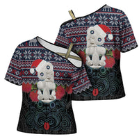 New Zealand Hei Tiki Christmas In July Cross Shoulder Shirt Pohutukawa Santa Xmas Polynesian Pattern