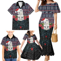 New Zealand Hei Tiki Christmas In July Family Matching Mermaid Dress and Hawaiian Shirt Pohutukawa Santa Xmas Polynesian Pattern