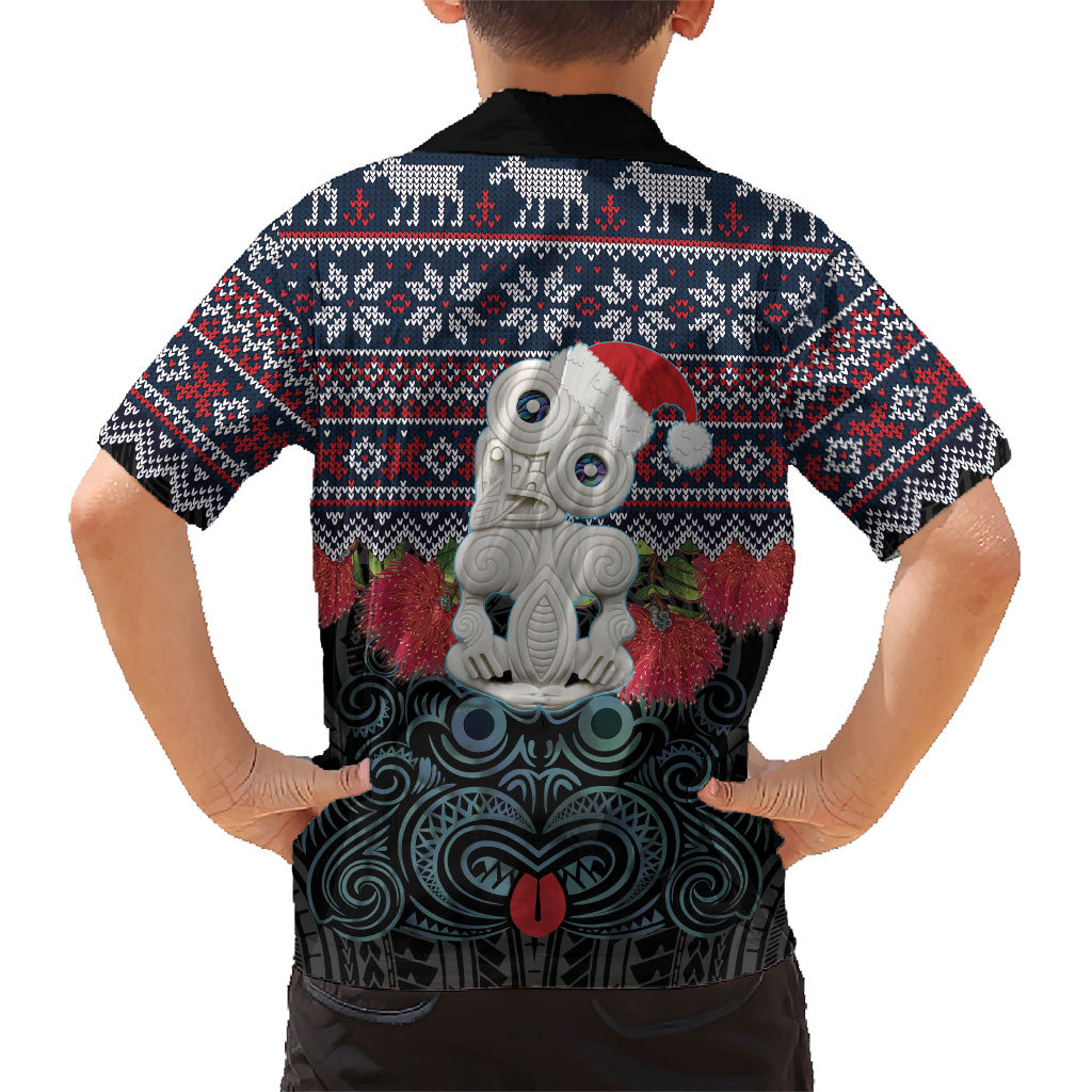 New Zealand Hei Tiki Christmas In July Family Matching Off Shoulder Maxi Dress and Hawaiian Shirt Pohutukawa Santa Xmas Polynesian Pattern LT22 - Polynesian Pride