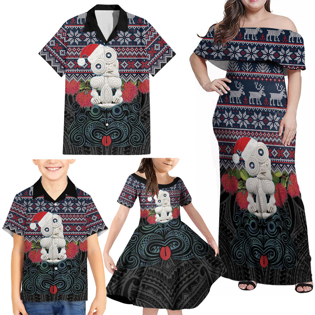 New Zealand Hei Tiki Christmas In July Family Matching Off Shoulder Maxi Dress and Hawaiian Shirt Pohutukawa Santa Xmas Polynesian Pattern LT22 - Polynesian Pride