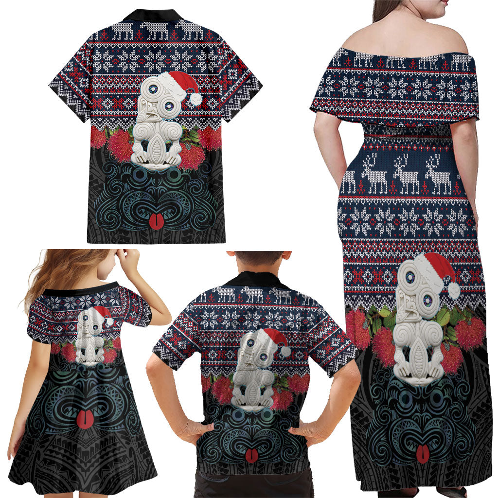 New Zealand Hei Tiki Christmas In July Family Matching Off Shoulder Maxi Dress and Hawaiian Shirt Pohutukawa Santa Xmas Polynesian Pattern LT22 - Polynesian Pride