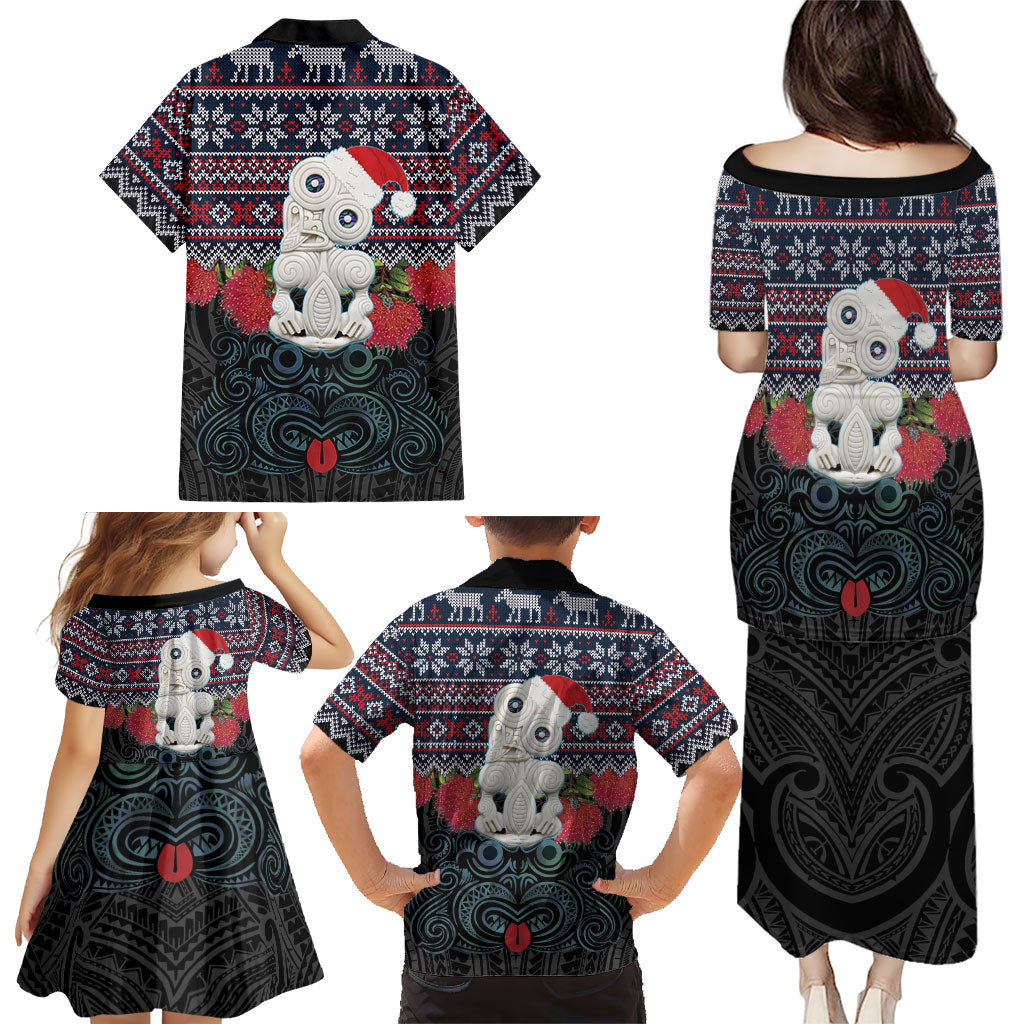 New Zealand Hei Tiki Christmas In July Family Matching Puletasi and Hawaiian Shirt Pohutukawa Santa Xmas Polynesian Pattern