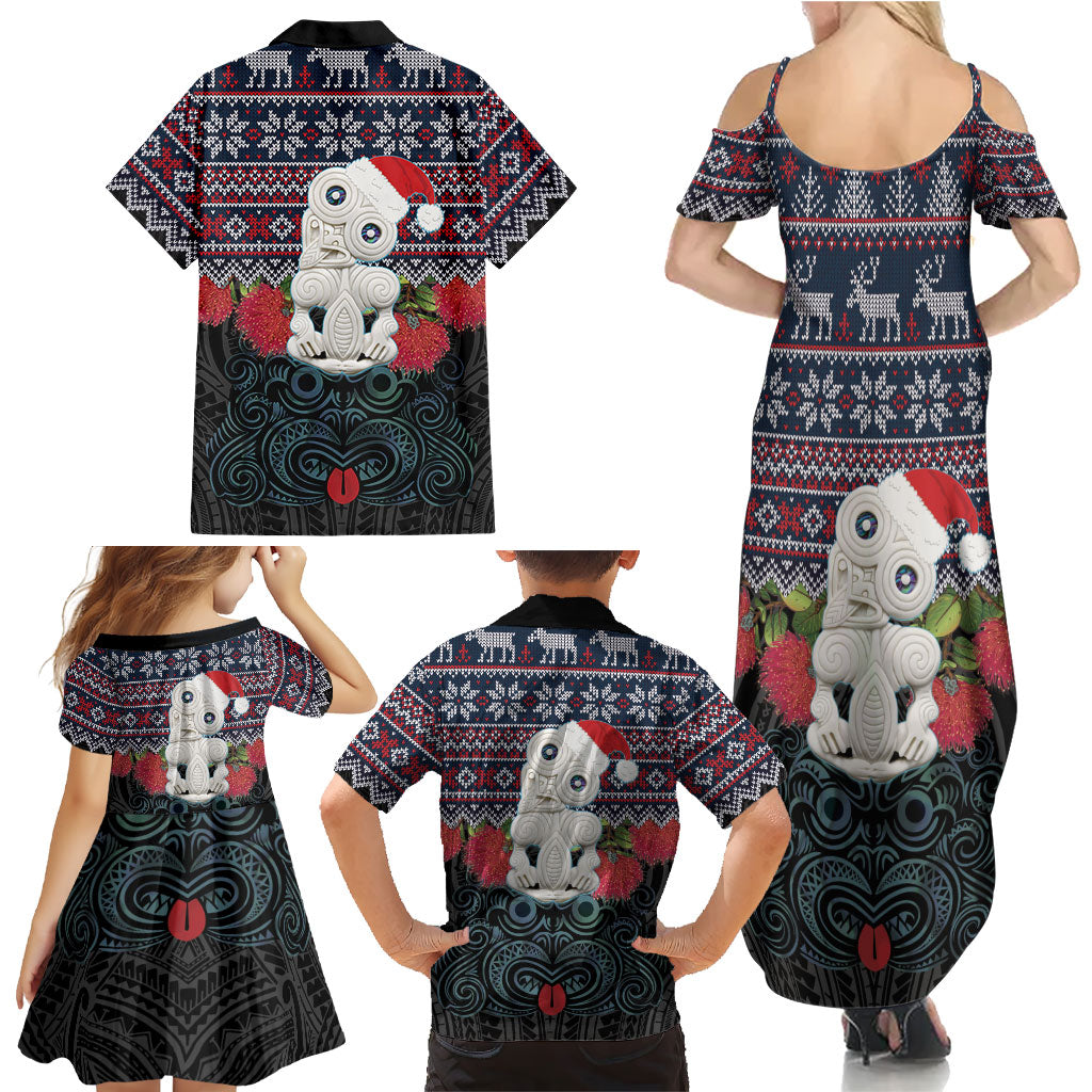 New Zealand Hei Tiki Christmas In July Family Matching Summer Maxi Dress and Hawaiian Shirt Pohutukawa Santa Xmas Polynesian Pattern