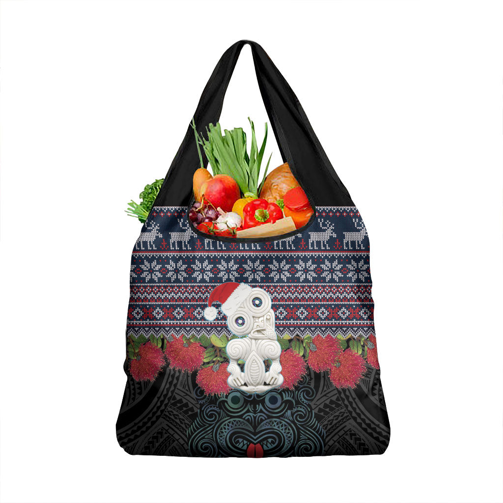 New Zealand Hei Tiki Christmas In July Grocery Bag Pohutukawa Santa Xmas Polynesian Pattern LT22 1-pack One Size Black - Polynesian Pride