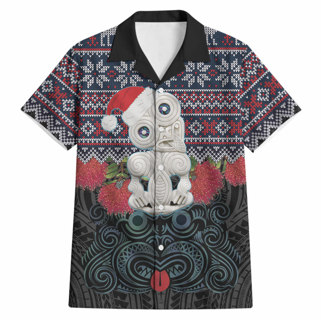 New Zealand Hei Tiki Christmas In July Hawaiian Shirt Pohutukawa Santa Xmas Polynesian Pattern LT22 Black - Polynesian Pride