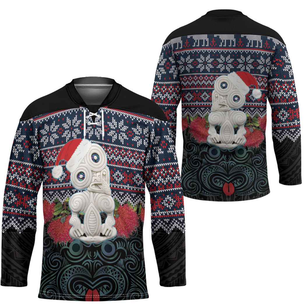 New Zealand Hei Tiki Christmas In July Hockey Jersey Pohutukawa Santa Xmas Polynesian Pattern