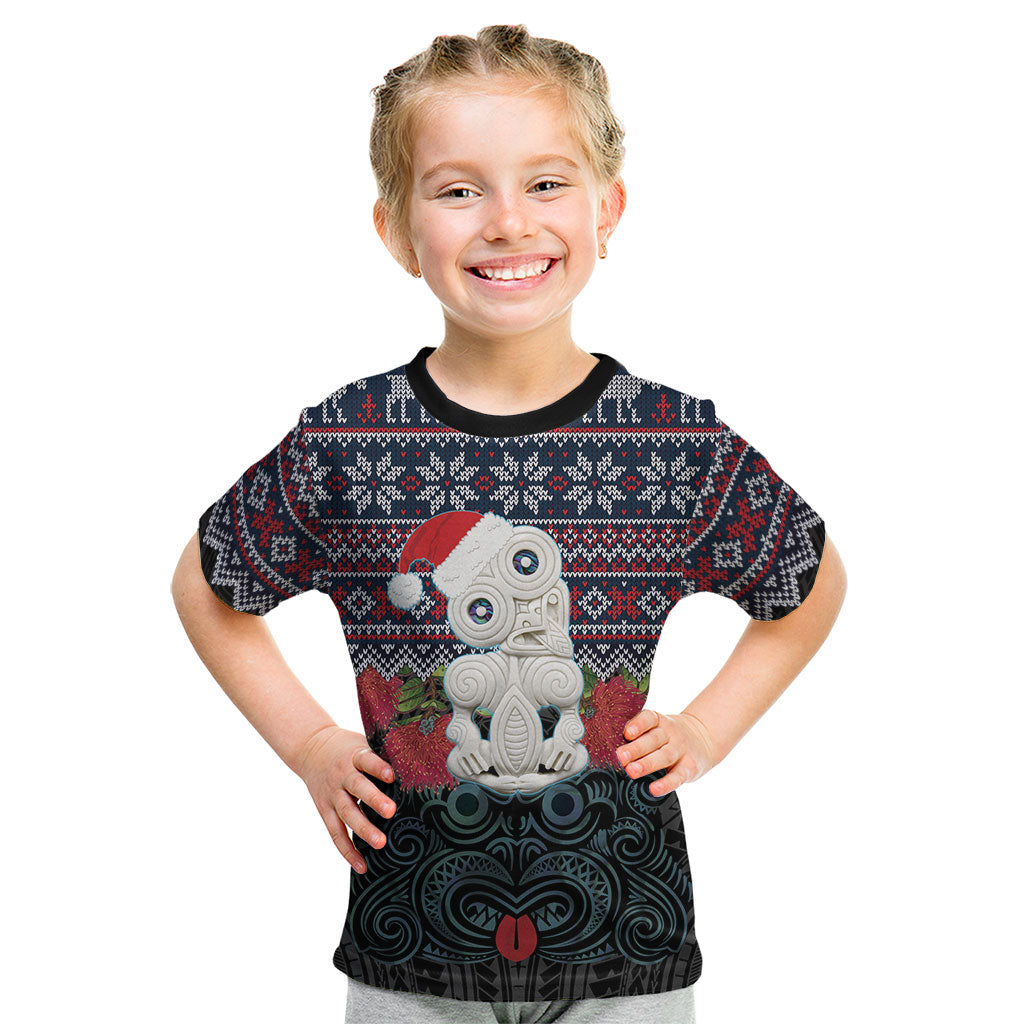 New Zealand Hei Tiki Christmas In July Kid T Shirt Pohutukawa Santa Xmas Polynesian Pattern LT22 Black - Polynesian Pride