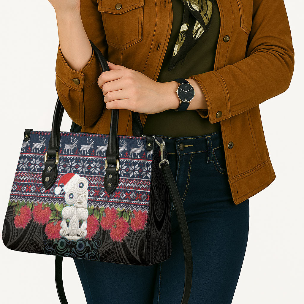 New Zealand Hei Tiki Christmas In July Leather Bag Pohutukawa Santa Xmas Polynesian Pattern